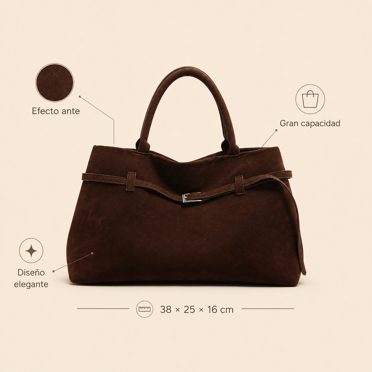 Bolso Siena Efecto Ante — Chocolate