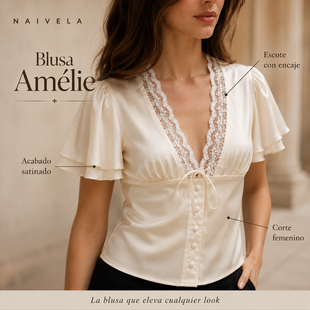 Blusa Amélie - Raso con encaje